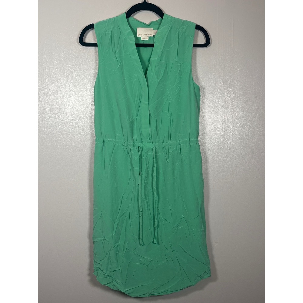Cynthia Rowley Mint Green 100% Silk Sleeveless Drawstring Waist‎ Dress Size 4